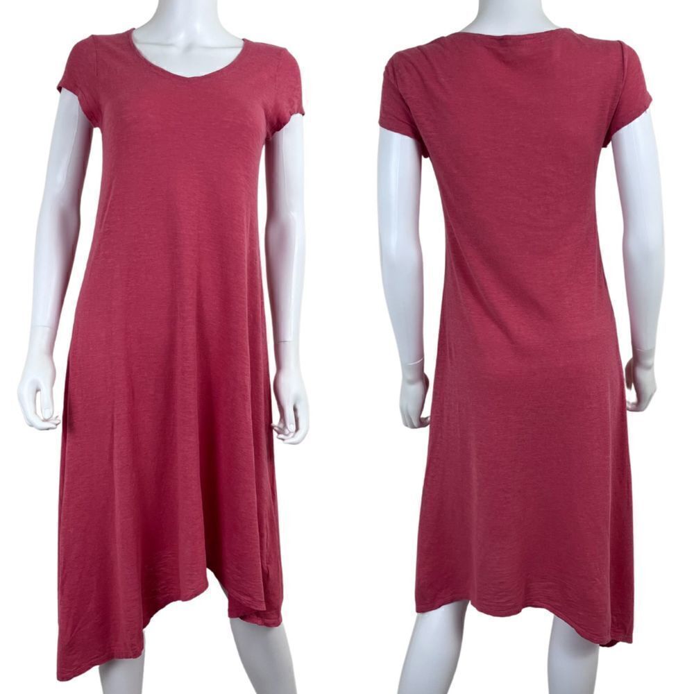 Eileen Fisher Women Size XXS Coral Hemp Cotton Asymmetrical Pullover Midi Dress